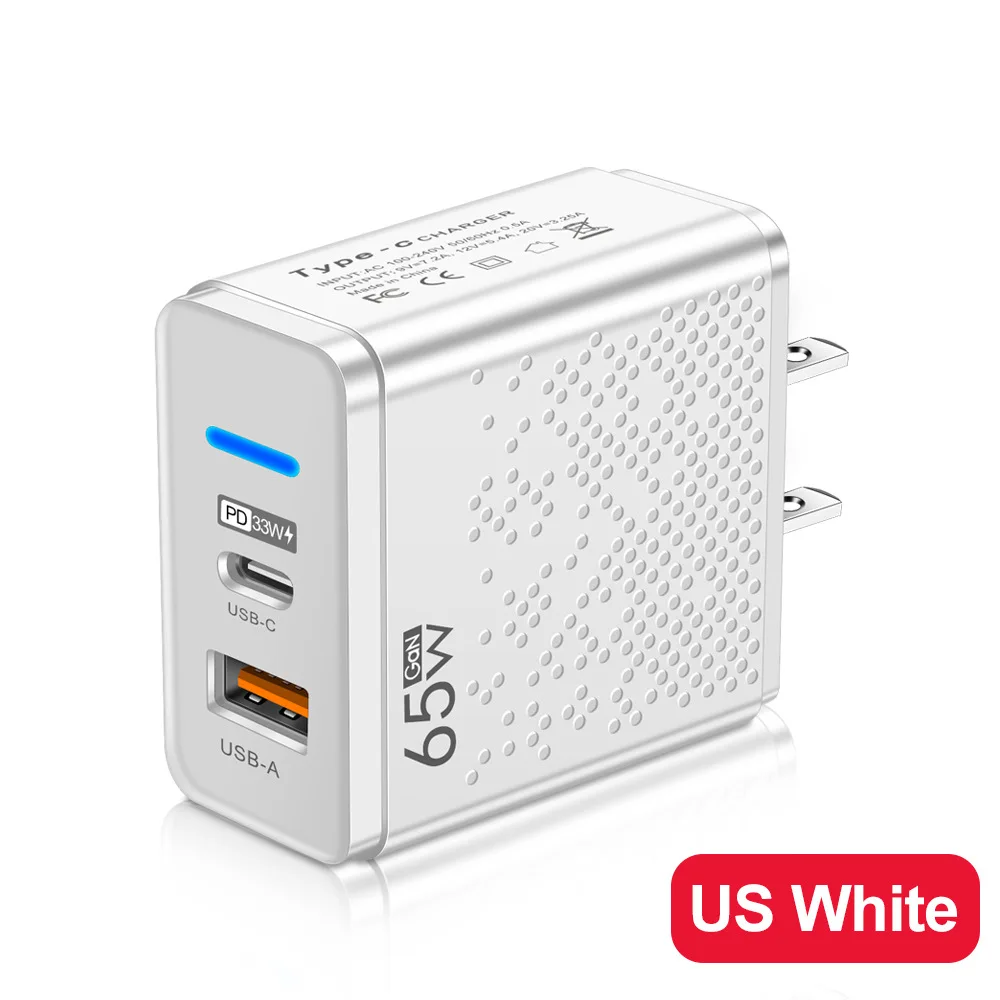Fast PD Charger LED 65W USB-C for iPhone Samsung Xiaomi Huawei Redmi Honor POCO USB Wall Charger Power Adapter EU/US/UK
