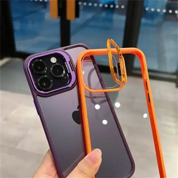 Luxury Magnetic Shockproof Phone Case For iPhone 16 15 14 13 12 11 Pro Max For Magsafe Funda Stand Glass Lens Protector Cover - Image 3