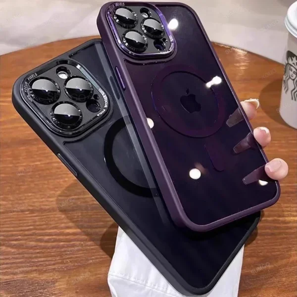 Luxury Magnetic Metal Lens Bumper Protection Case For iPhone 16 15 14 13 12 11 Pro Max Plus Magsafe Acrylic Translucency Cover - Image 2