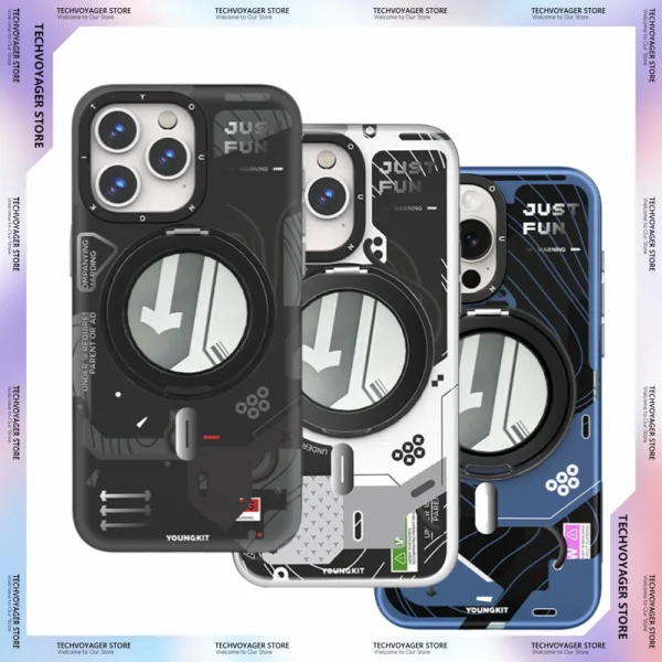Youngkit Starship Series Phone Case For Iphone15/16 Pro/Pro Max Anti Drop 360 ° Magnetic Rotating Bracket Matte Protective Shell