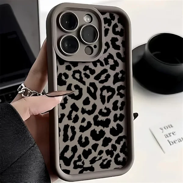 Black Leopard Print Pattern Silicone Phone Case For iPhone 11 12 13 14 15 16 Pro Max X XS XR 7 8 Plus SE 2 Shockproof Soft Cover - Image 2
