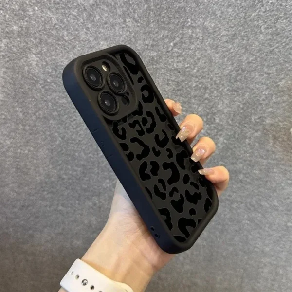 Black Leopard Print Pattern Silicone Phone Case For iPhone 11 12 13 14 15 16 Pro Max X XS XR 7 8 Plus SE 2 Shockproof Soft Cover - Image 4